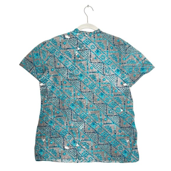 Healing Hands Women's Print 2-Pocket Short Sleeve Scrub Top in Gray/Blue - Sz L - Picture 2 of 6